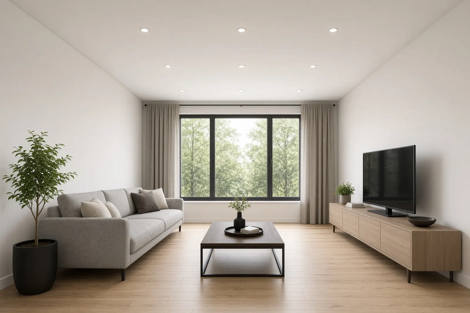 Living room with recessed can lights
